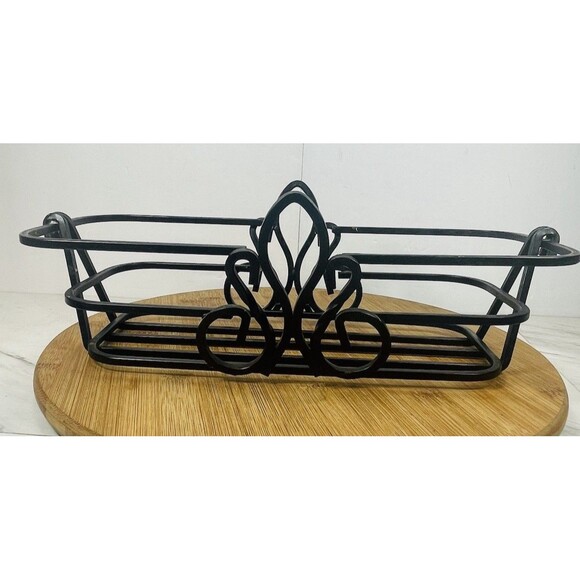 Wrought Iron Bread Basket Tray Loaf Fleur De Lis Brown Oil Rubbed Bronze Planter - Picture 3 of 12